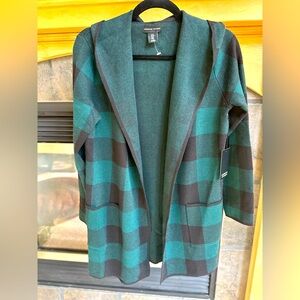 NWT Adrienne Vittadini Open Cardigan Sweater in Navy Green Classic Check Small